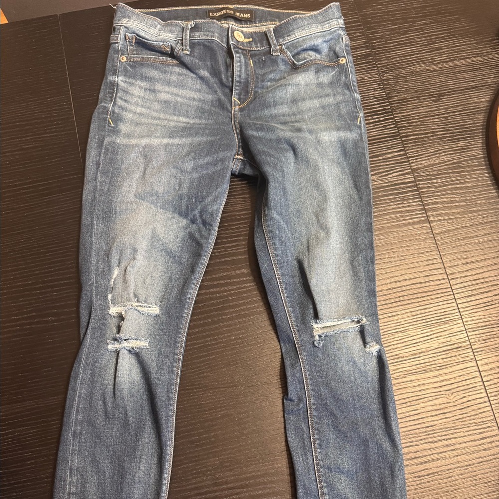 Express Distressed Jeans Legging, Mid Rise